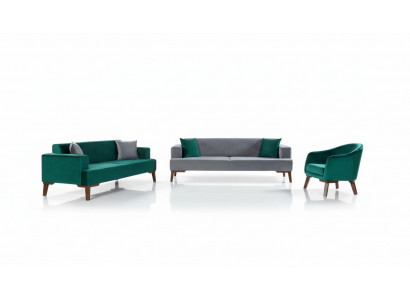 Ensemble de canapé 3+3+1 places Designer Paysage de vie Gris Turquoise Vert