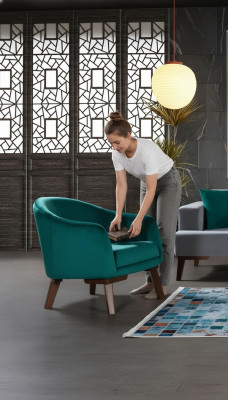 Fauteuil de luxe rembourré, meuble de salon fauteuil 1 place en tissu couleur verte nouveau