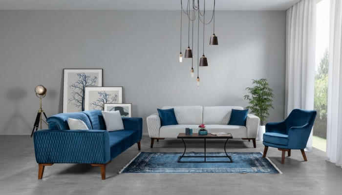 Ensemble de canapé 3+3+1 place complet et fauteuil en tissu 3 pièces