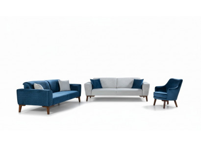 Ensemble de canapé 3+3+1 place complet et fauteuil en tissu 3 pièces