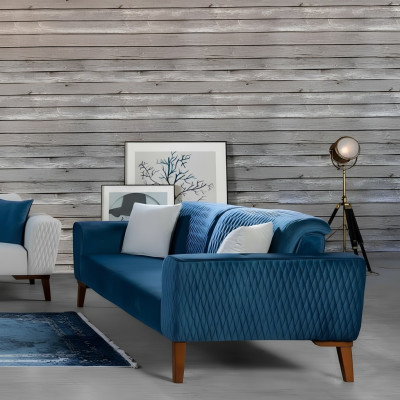 Canapé Bleu Trois Places Canapé Élégant Mobilier de Salon Velours