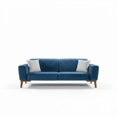 Canapé Bleu Trois Places Canapé Élégant Mobilier de Salon Velours