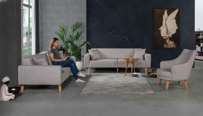 Canapé Canapé Rembourrage Siège 3+3+1 Siège Suite Design Bois Canapés Coussins de siège Beige