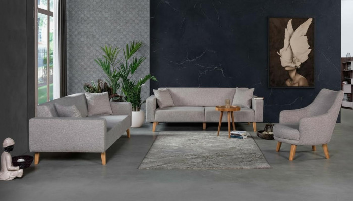 Canapé Canapé Rembourrage Siège 3+3+1 Siège Suite Design Bois Canapés Coussins de siège Beige