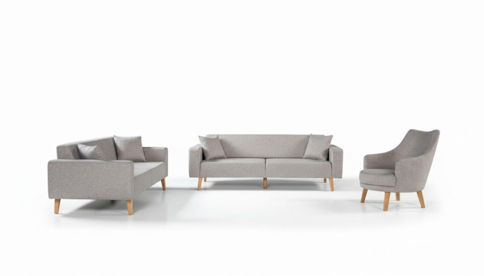 Canapé Canapé Rembourrage Siège 3+3+1 Siège Suite Design Bois Canapés Coussins de siège Beige