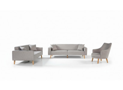 Canapé Canapé Rembourrage Siège 3+3+1 Siège Suite Design Bois Canapés Coussins de siège Beige