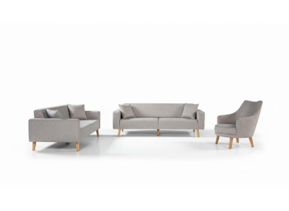 Canapé Canapé Rembourrage Siège 3+3+1 Siège Suite Design Bois Canapés Coussins de siège Beige