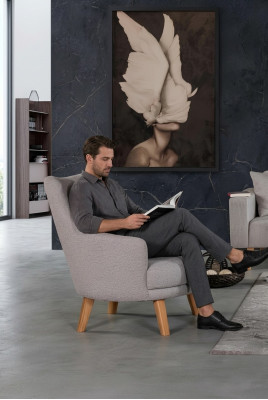 Fauteuil Design 1 Place Moderne Confortable en Bois Gris Meuble