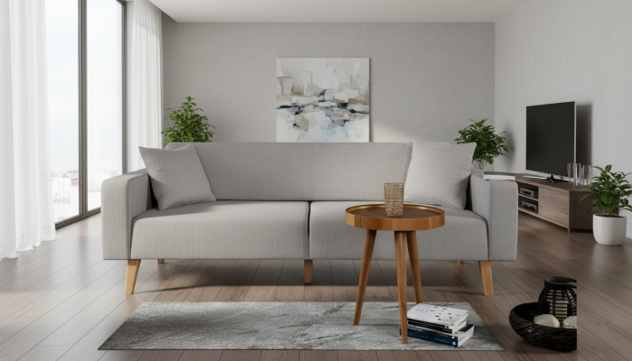 Sofa du salon Trois places canapé 3 places Rembourrage textile Gris Mobilier