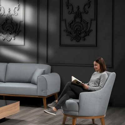 Fauteuil 1 place Fauteuil de salon Monoplace Bois Tissu Textile
