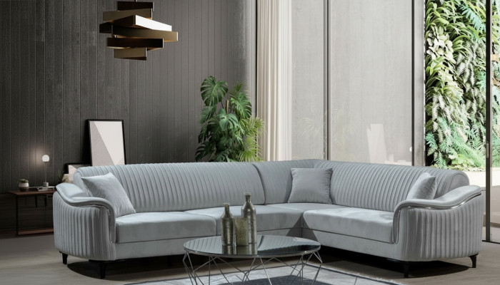 Canapé d'angle en tissu Canapé en forme de L Revêtement en textile Suite d'angle en velours gris 310x240