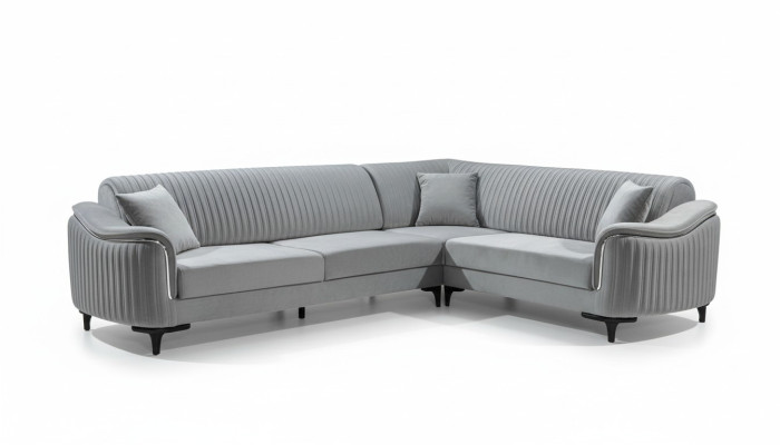 Canapé d'angle en tissu Canapé en forme de L Revêtement en textile Suite d'angle en velours gris 310x240