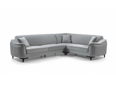 Canapé d'angle en tissu Canapé en forme de L Revêtement en textile Suite d'angle en velours gris 310x240