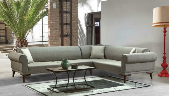 Canapé d'angle en forme de L Canapé Rembourrage Salon de luxe Style doux Canapé Gris