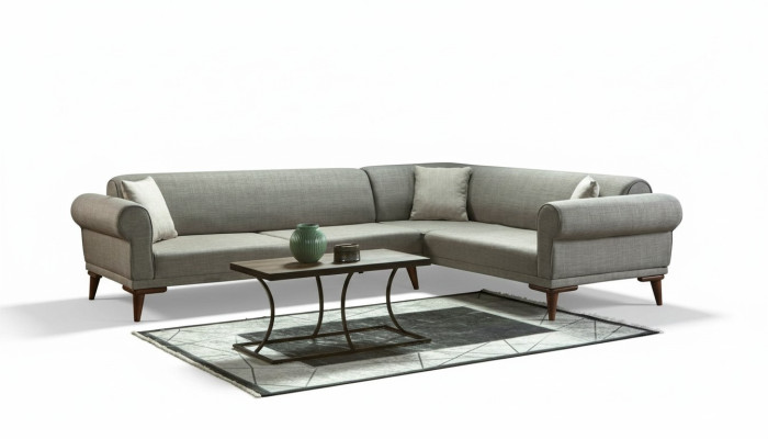 Canapé d'angle en forme de L Canapé Rembourrage Salon de luxe Style doux Canapé Gris