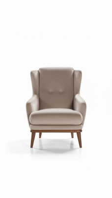 Fauteuil design beige une place en tissu pour salon style bois mobilier