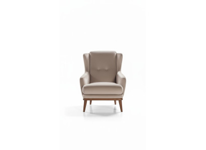 Fauteuil design beige une place en tissu pour salon style bois mobilier