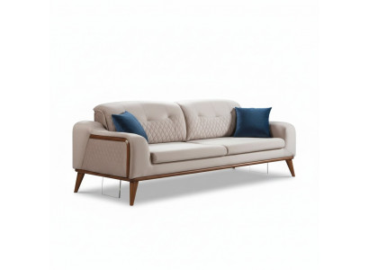 Canapé beige Salon Trois places Canapé Coussin de siège Mobilier Velours Bois