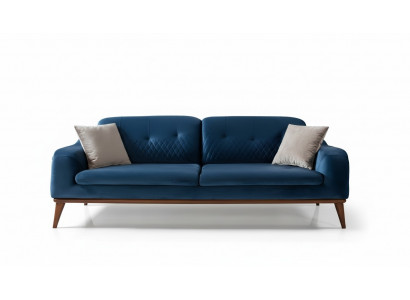 Bleu e Couch Trois places Canapé Salon Coussin de siège Meubles Velours Bois