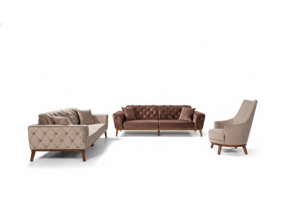 Ensemble canapé Canapé 3+3+1 Place Fauteuil Tissu Chesterfield Velours Marron