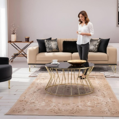 Canapé moderne 3 places Canapé de salon Design Mobilier Métal Beige Rembourrage