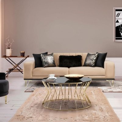 Canapé moderne 3 places Canapé de salon Design Mobilier Métal Beige Rembourrage
