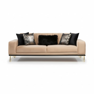 Canapé moderne 3 places Canapé de salon Design Mobilier Métal Beige Rembourrage