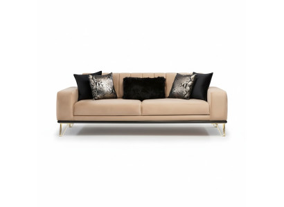 Canapé moderne 3 places Canapé de salon Design Mobilier Métal Beige Rembourrage