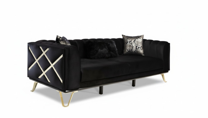 Canapé de luxe 3 places Trois places Textile Meubles Velours noir