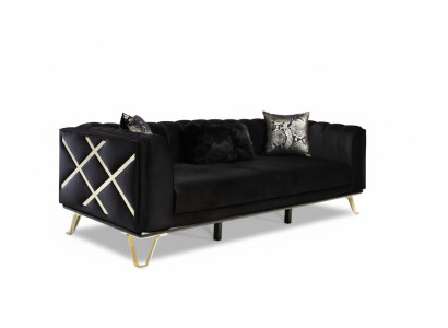 Canapé de luxe 3 places Trois places Textile Meubles Velours noir