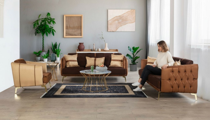 Ensemble de canapés Ensemble de canapés 3+3+1 Fauteuil Chesterfield trois places