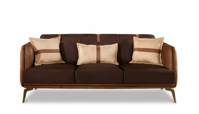 Canapé trois places Canapés trois places Tissu d'ameublement Style moderne Canapés en textile Meubles Marron
