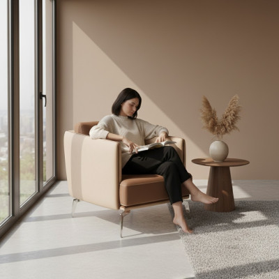 Moderne Fauteuil Une Place Fauteuil Marron 1 Place Tissu d'Ameublement Textile