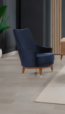Fauteuil moderne pour salon 1 place, design, couleur bleue, bois