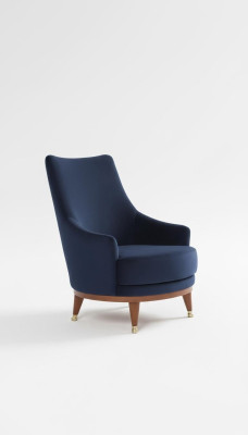 Fauteuil moderne pour salon 1 place, design, couleur bleue, bois