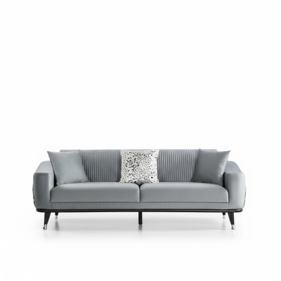 Canapé design gris en velours tro is places luxe à trois places en tissu textile.