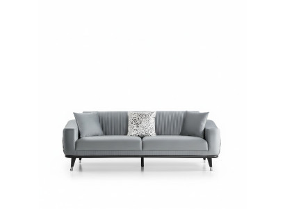Canapé design gris en velours tro is places luxe à trois places en tissu textile.