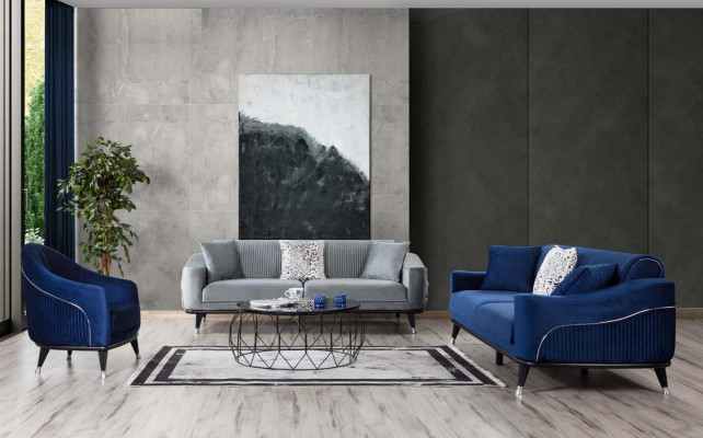 Canapé Design Bleu Trois Places Canapé Luxe Velours Meubles Tissu Textile