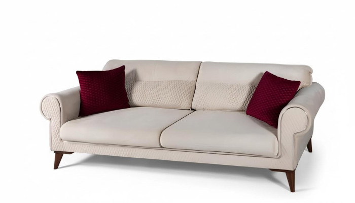 Canapé 3 places en tissu beige grand canapé rembourré en bois de designer nouveau