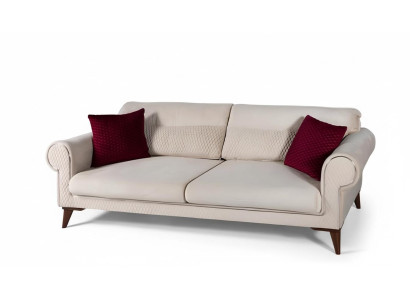 Canapé 3 places en tissu beige grand canapé rembourré en bois de designer nouveau