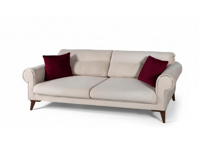 Canapé 3 places en tissu beige grand canapé rembourré en bois de designer nouveau