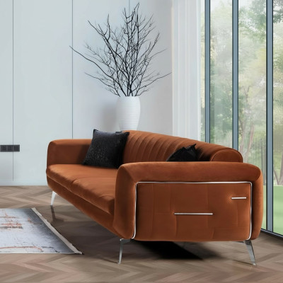 Canapé design orange en velours trois places en tissu de luxe
