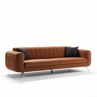 Canapé design orange en velours trois places en tissu de luxe