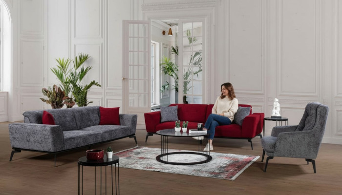 Ensemble de canapés 331 Housse de siège Canapé Paysage de vie Mobilier Rouge Gris