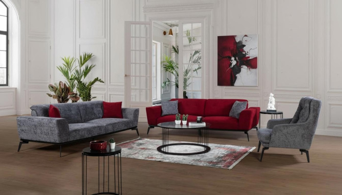Ensemble de canapés 331 Housse de siège Canapé Paysage de vie Mobilier Rouge Gris