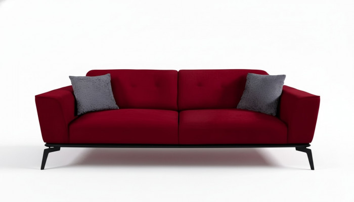 Canapé moderne 3 places en textile rouge Bordeaux revêtement de canapé trois places.
