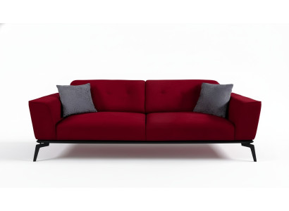 Canapé moderne 3 places en textile rouge Bordeaux revêtement de canapé trois places.