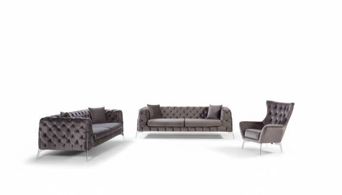 Ensemble de canapé fauteuil Taupe Trois places 331 Suite de siège Chesterfield