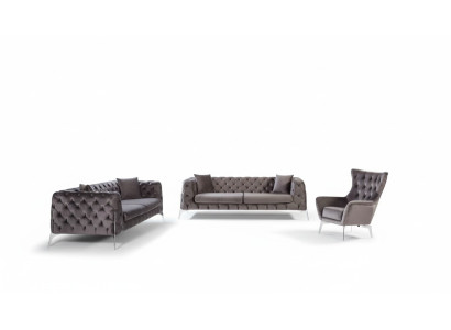 Ensemble de canapé fauteuil Taupe Trois places 331 Suite de siège Chesterfield