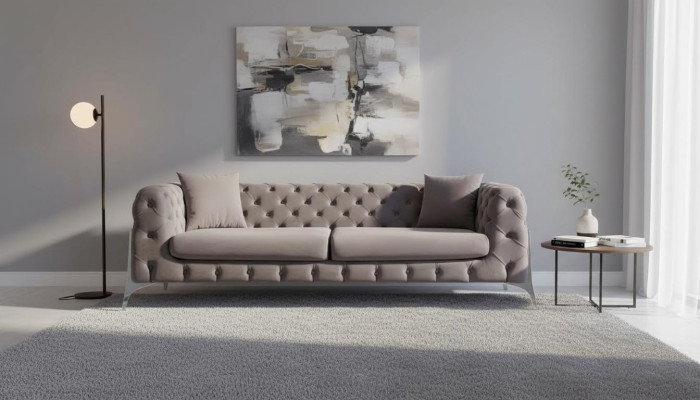 Canapé Chesterfield gris 3 places Canapés salon Tissu revêtement